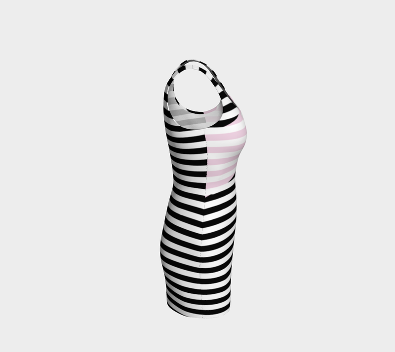 Pink Accented Striped Bodycon Dress - Objet D'Art