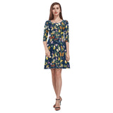 butterfly greek key print 2 Tethys Half-Sleeve Skater Dress(Model D20) - Objet D'Art
