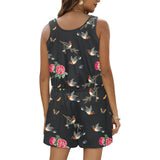 robins flowers print 2 All Over Print Vest Short Jumpsuit - Objet D'Art
