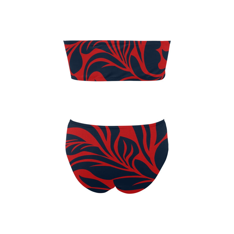 red blue leaf print 2 Chest Wrap Bikini Swimsuit (Model S36) - Objet D'Art