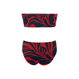 red blue leaf print 2 Chest Wrap Bikini Swimsuit (Model S36) - Objet D'Art