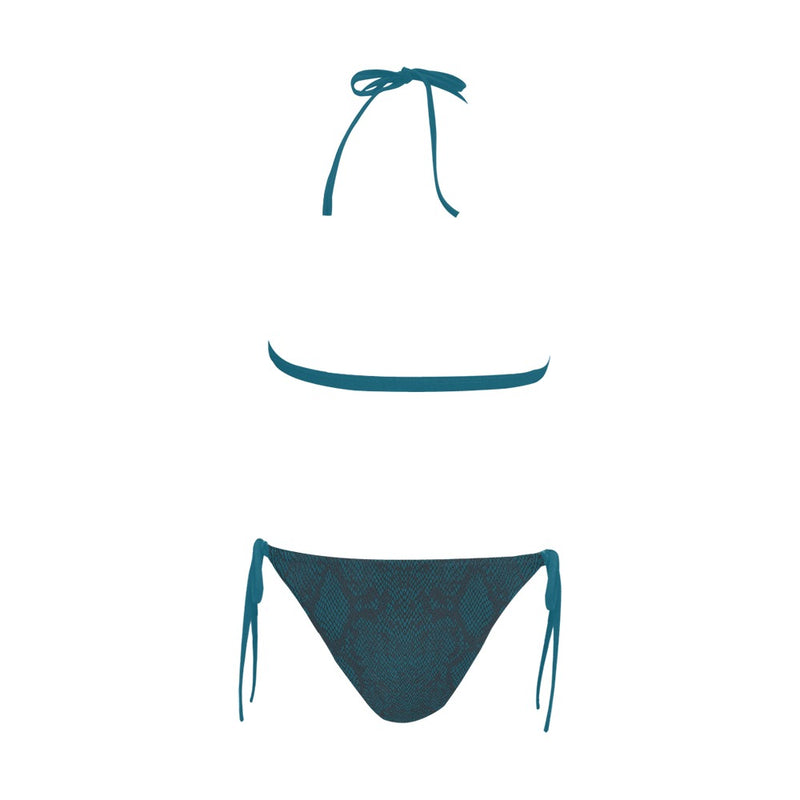 Robin's Egg Snakeskin Buckle Front Halter Bikini Swimsuit - Objet D'Art