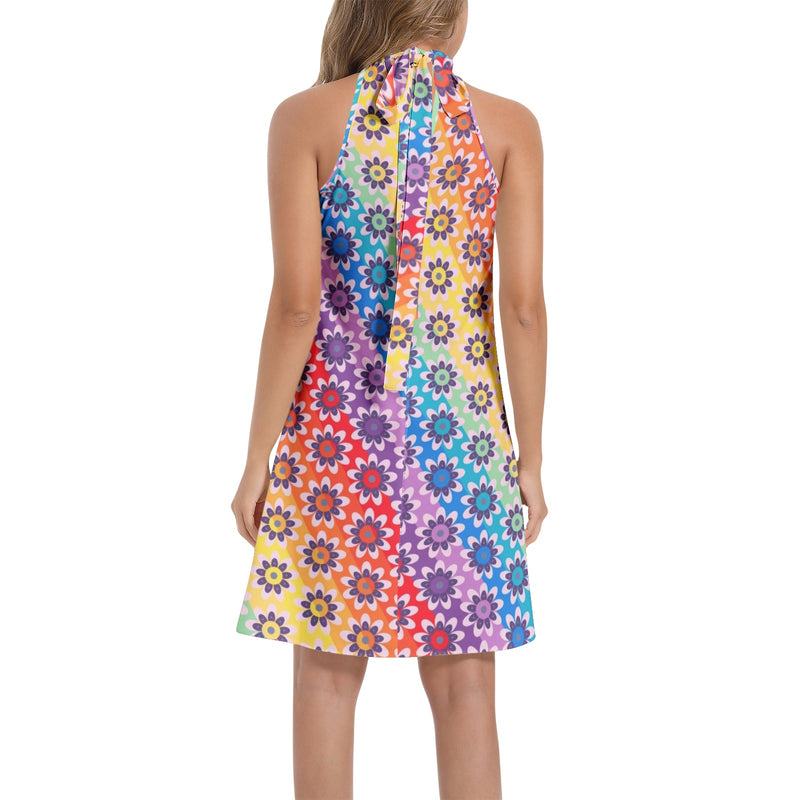 Tie Back Halter Neck Flared Dress - Objet D'Art