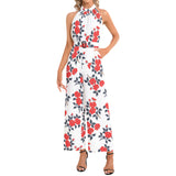 Floral Abstract Halter Neck Buckle Belted Jumpsuit - Objet D'Art