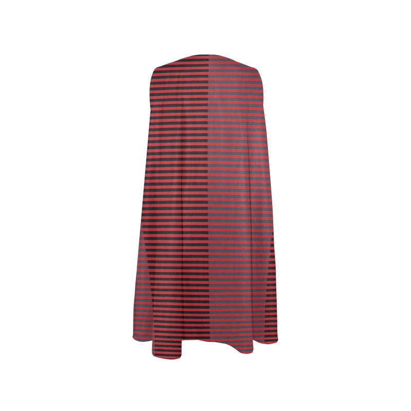 horizontal striped red gray black print Sleeveless A-Line Pocket Dress (Model D57) - Objet D'Art