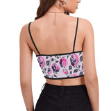 ROSE MULTICOLORED GRAY PINK PRINT 5 Women's Spaghetti Strap Crop Top (Model T67) - Objet D'Art