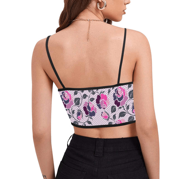 ROSE MULTICOLORED GRAY PINK PRINT 5 Women's Spaghetti Strap Crop Top (Model T67) - Objet D'Art