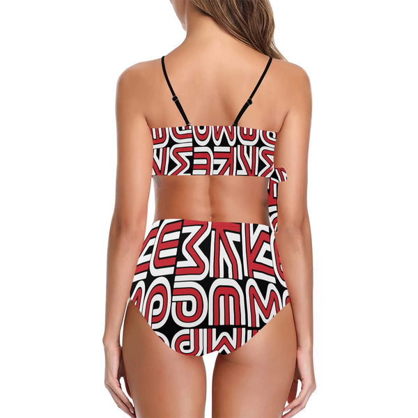 black solid print skirt Knot Side Bikini Swimsuit (Model S37) - Objet D'Art
