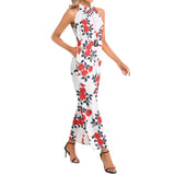 Floral Abstract Halter Neck Buckle Belted Jumpsuit - Objet D'Art