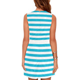 blue white striped 1A Eos Women's Sleeveless Dress (Model D01) - Objet D'Art