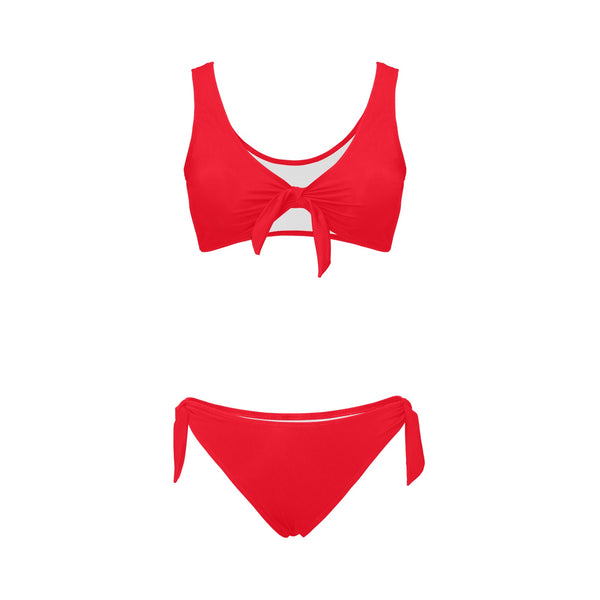 scarlet flame print 2 Bow Tie Front Bikini Swimsuit (Model S38) - Objet D'Art