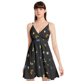 Butterfly Medley Spaghetti Strap Sleeveless Falred Hem Short Dress