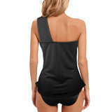 black 2 9k Women's One Shoulder Backless Swimsuit (Model S44) - Objet D'Art