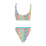 greek key print 2 A C Sport Top & High-Waisted Bikini Swimsuit (Model S07) - Objet D'Art