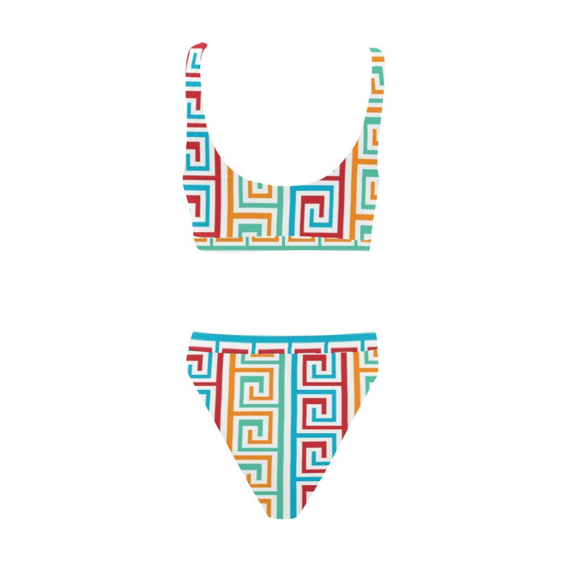greek key print 2 A C Sport Top & High-Waisted Bikini Swimsuit (Model S07) - Objet D'Art