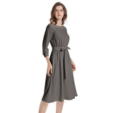 Boat Neck Belted Flared Dress - Objet D'Art