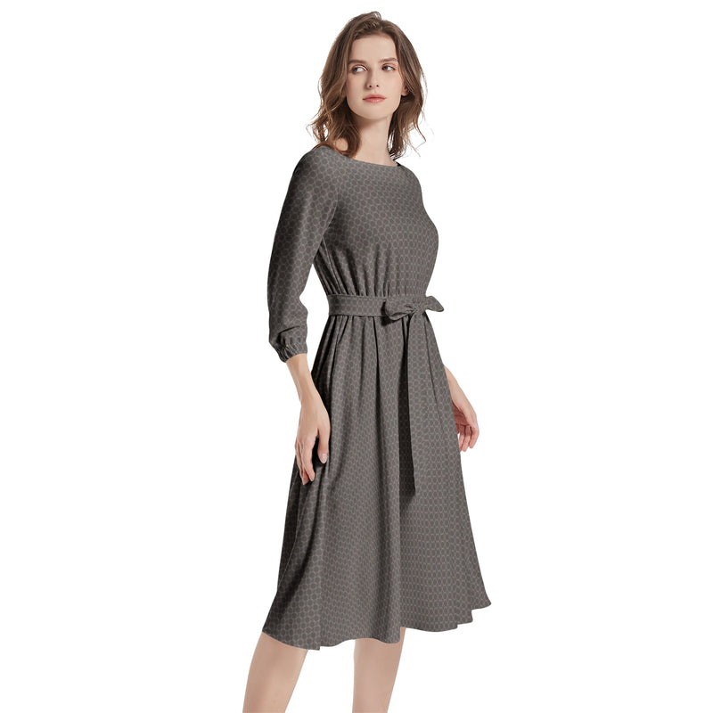 Boat Neck Belted Flared Dress - Objet D'Art