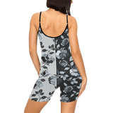 selenium gray print 3 Women's Short Yoga Bodysuit - Objet D'Art