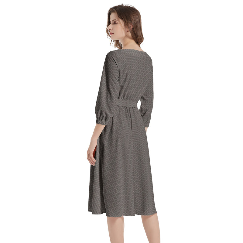 Boat Neck Belted Flared Dress - Objet D'Art