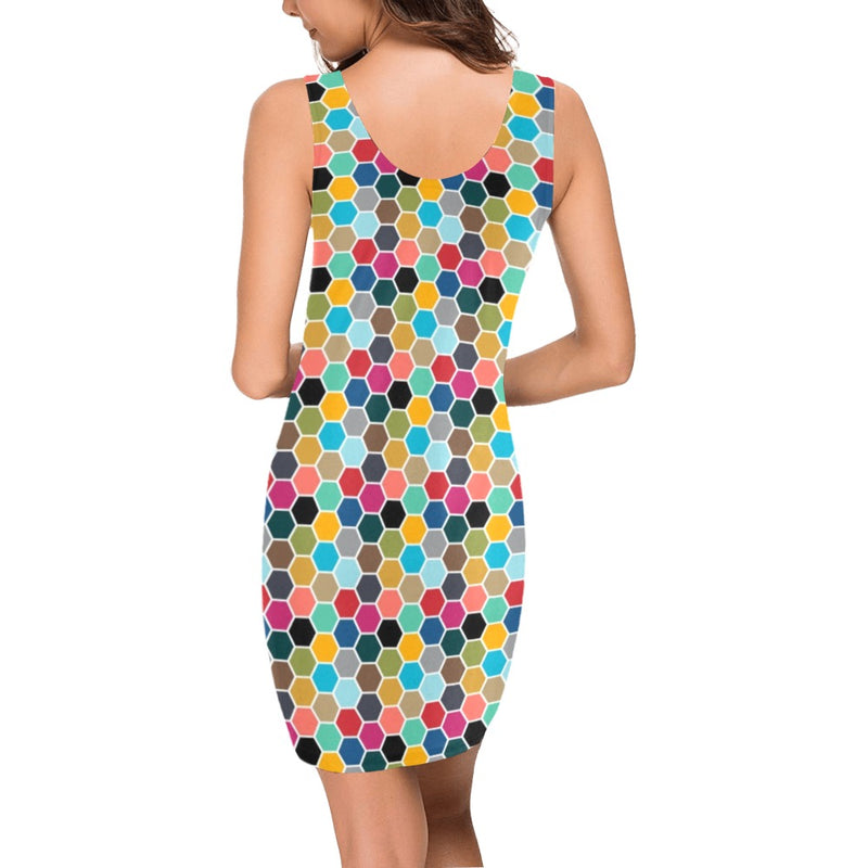 colorful hex swimwear print Medea Vest Dress (Model D06) - Objet D'Art