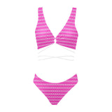 fuchsia and white greek key print Cross String Bikini Set (Model S29) - Objet D'Art