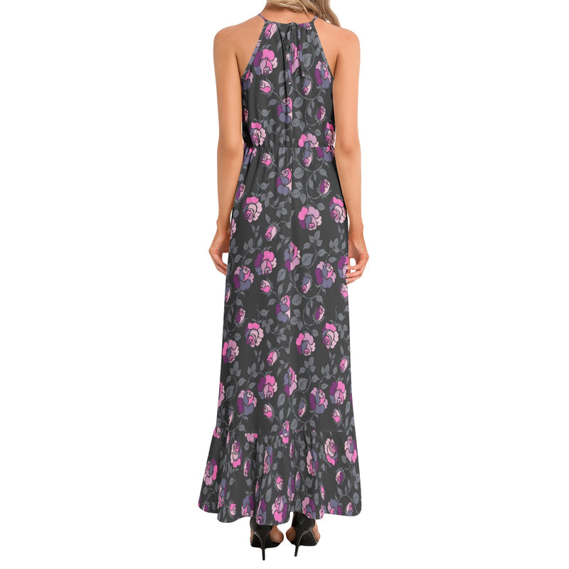 Ruffle Hem Halter Neck Maxi Dress - Objet D'Art