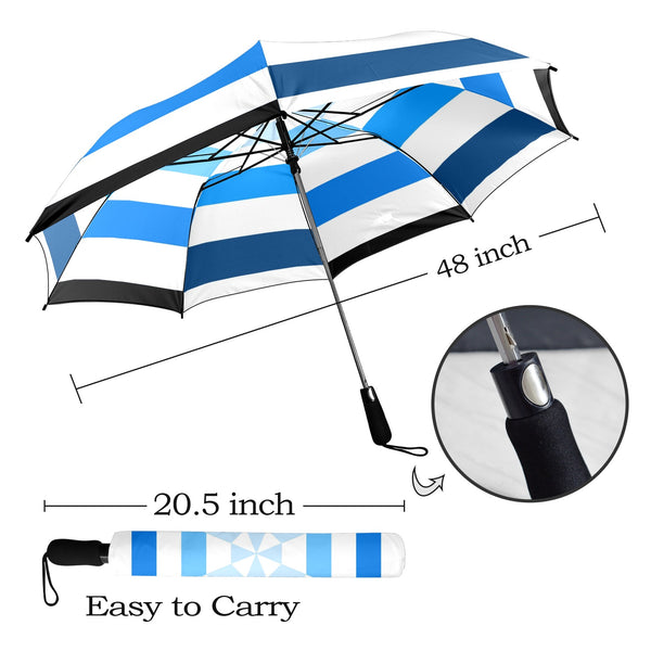 blue ombre striped umbrella print Semi-Automatic Foldable Umbrella (Model U12) - Objet D'Art