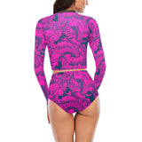 fuchsia pisces print 2 Long Sleeve Bikini Set (Model S27) - Objet D'Art