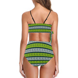 neon green greek print 3 Knot Side Bikini Swimsuit (Model S37) - Objet D'Art