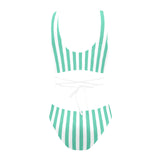 mint green striped print Cross String Bikini Set (Model S29) - Objet D'Art