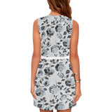 selenium gray print 2 Eos Women's Sleeveless Dress (Model D01) - Objet D'Art