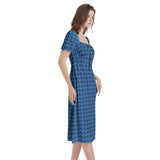Gestalt Matrix Puff Sleeve Split Thigh Midi Dress - Objet D'Art