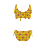 mandala gold print 3 Bow Tie Front Bikini Swimsuit (Model S38) - Objet D'Art
