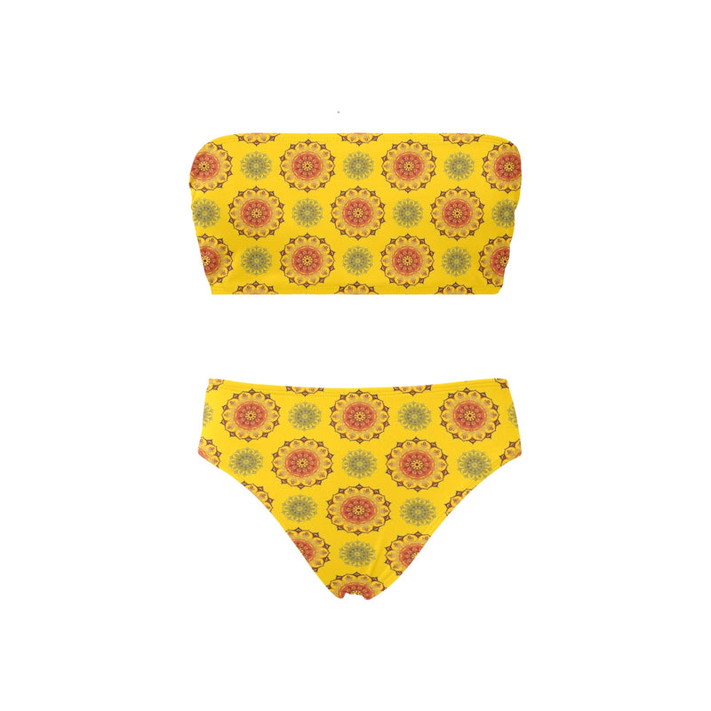 mandala gold print 3 Chest Wrap Bikini Swimsuit (Model S36) - Objet D'Art