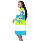 pisces neon green blue ombre print Half Sleeves V-Neck Mini Dress (Model D63) - Objet D'Art