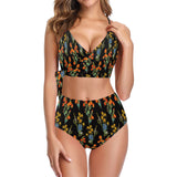 floral plant print Knot Side Bikini Swimsuit (Model S37) - Objet D'Art