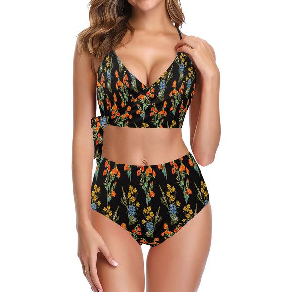floral plant print Knot Side Bikini Swimsuit (Model S37) - Objet D'Art