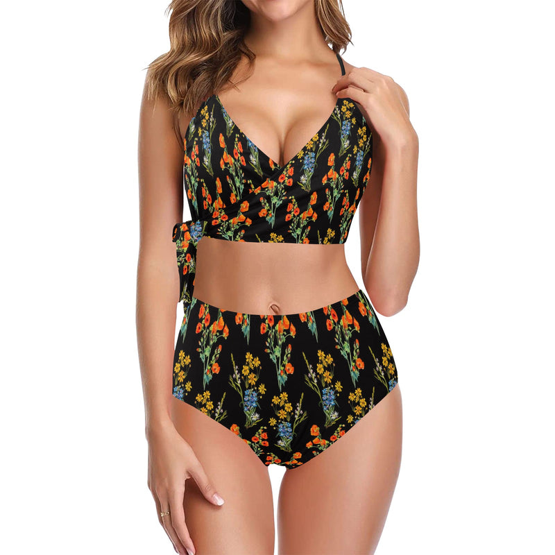 floral plant print Knot Side Bikini Swimsuit (Model S37) - Objet D'Art