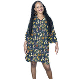 butterfly greek key print 2 Half Sleeves V-Neck Mini Dress (Model D63) - Objet D'Art