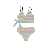 greek key light colors print 2 Knot Side Bikini Swimsuit (Model S37) - Objet D'Art