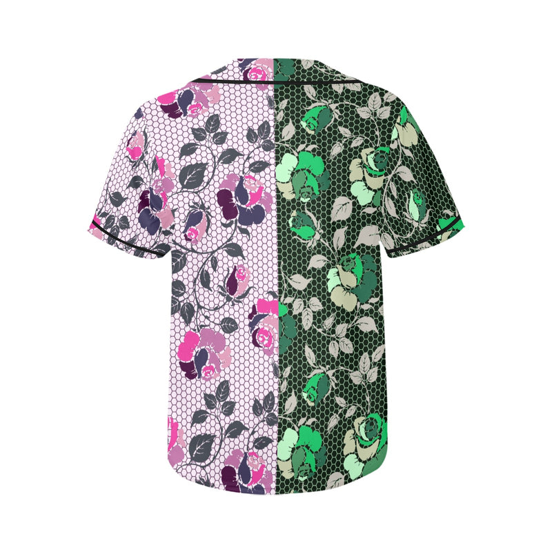 pink green rose print 4 All Over Print Baseball Jersey for Women (Model T50) - Objet D'Art