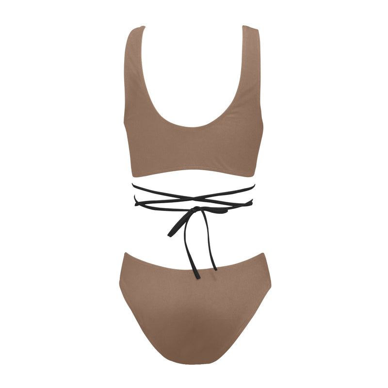 mocha solid print 2 Cross String Bikini Set (Model S29) - Objet D'Art