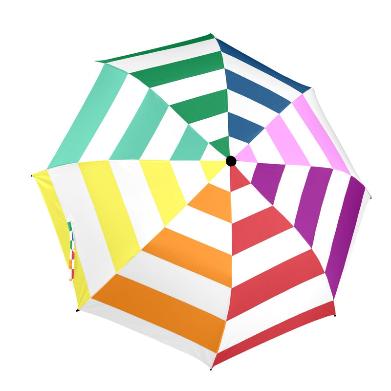 Colorful World Striped Semi-Automatic Foldable Umbrella - Objet D'Art