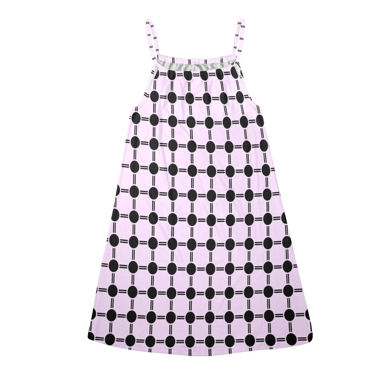 lav dot dash print Drawstring Neck Sleeveless Dress (Model D68) - Objet D'Art
