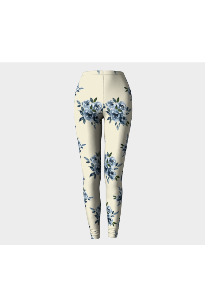 Blue Floral on Sweet Corn Premium Leggings - Objet D'Art