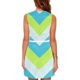 v striped neon green blue white print 5 Eos Women's Sleeveless Dress (Model D01) - Objet D'Art