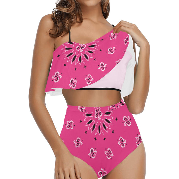 Innuendos of Pink bandana High Waisted Ruffle Bikini Set - Objet D'Art