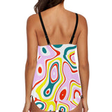 colored splat print 2 Chest Drawstring Swim Dress (Model S30) - Objet D'Art