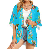 light blue floral print 3 Women's Kimono Chiffon Cover Up (Model H51) - Objet D'Art