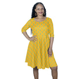 dark continent print 3 Half Sleeve Skater Dress (Model D61) - Objet D'Art